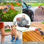 Retractable Garden Hose Reel 100ft, Wall Mount Auto-Rewind Water Hose Reel with 1/2" Anti-Kink Hose, 180° Swivel, Any-Length Lock, 9-Pattern Nozzle for Outdoor Yard & Patio