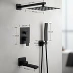 Nygira Rainfall Bathroom Shower System Rain Shower Head and Handle Set, Wall Mounted Shower Faucet Set with Tub Spout, Rough-in Valve, Black