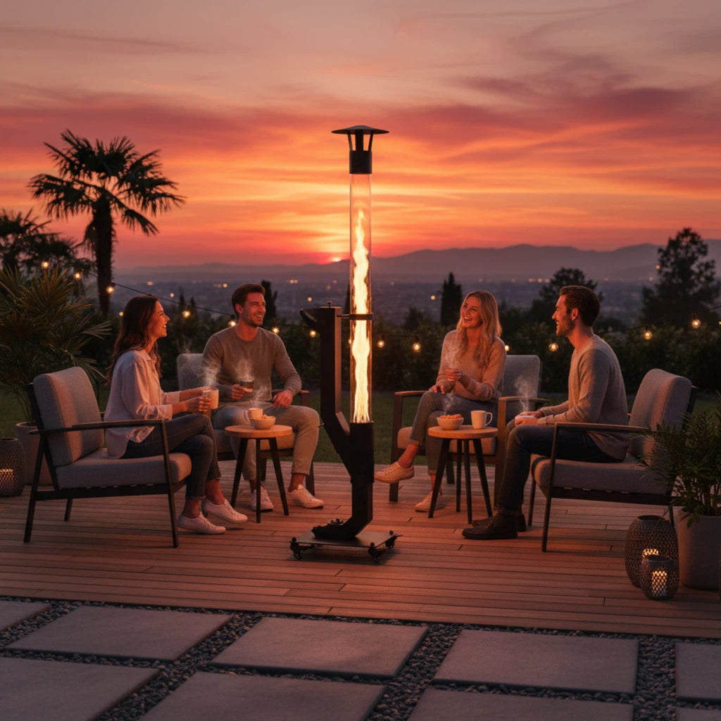 Nygira Portable Wood Pellet Heater with Wheels, Pellet Fire Pit with Rain Cap for Patio, Backyard, Evenings, Matte Black，PH08P