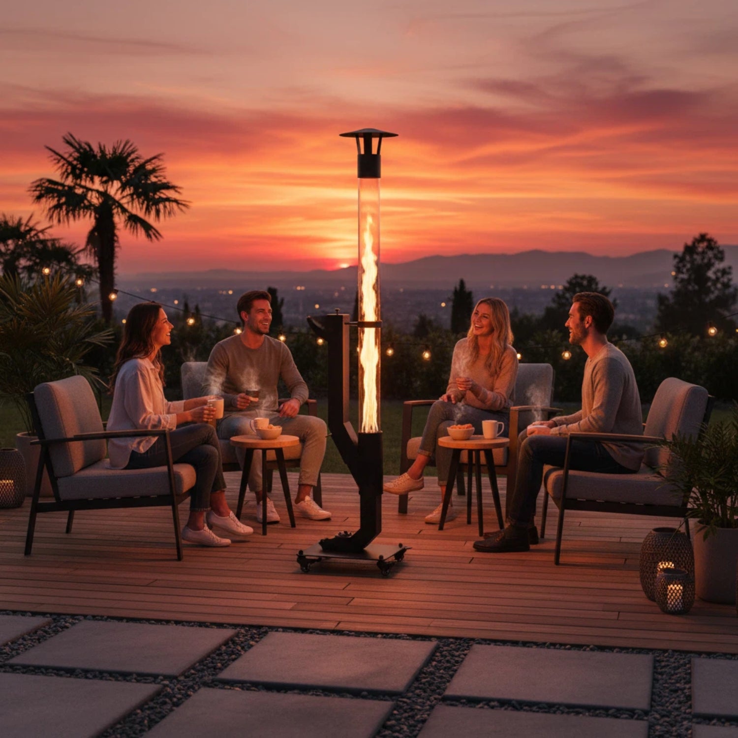 Nygira Portable Wood Pellet Heater with Wheels, Pellet Fire Pit with Rain Cap for Patio, Backyard, Evenings, Matte Black，PH08P