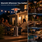 Roomisland 48000 BTU Outdoor Propane Heater with Round Table Design, Weighted Patio Heater on Wheels, Double-Layer Stainless Burner, Windproof Auto-Off for Backyard Deck Garden