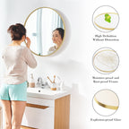 30" Round Mirror, Wall Mounted Circle Mirror, Vanity Mirror with Brushed Aluminum Alloy Frame for Entryway, Bathroom, Living Room, Gold