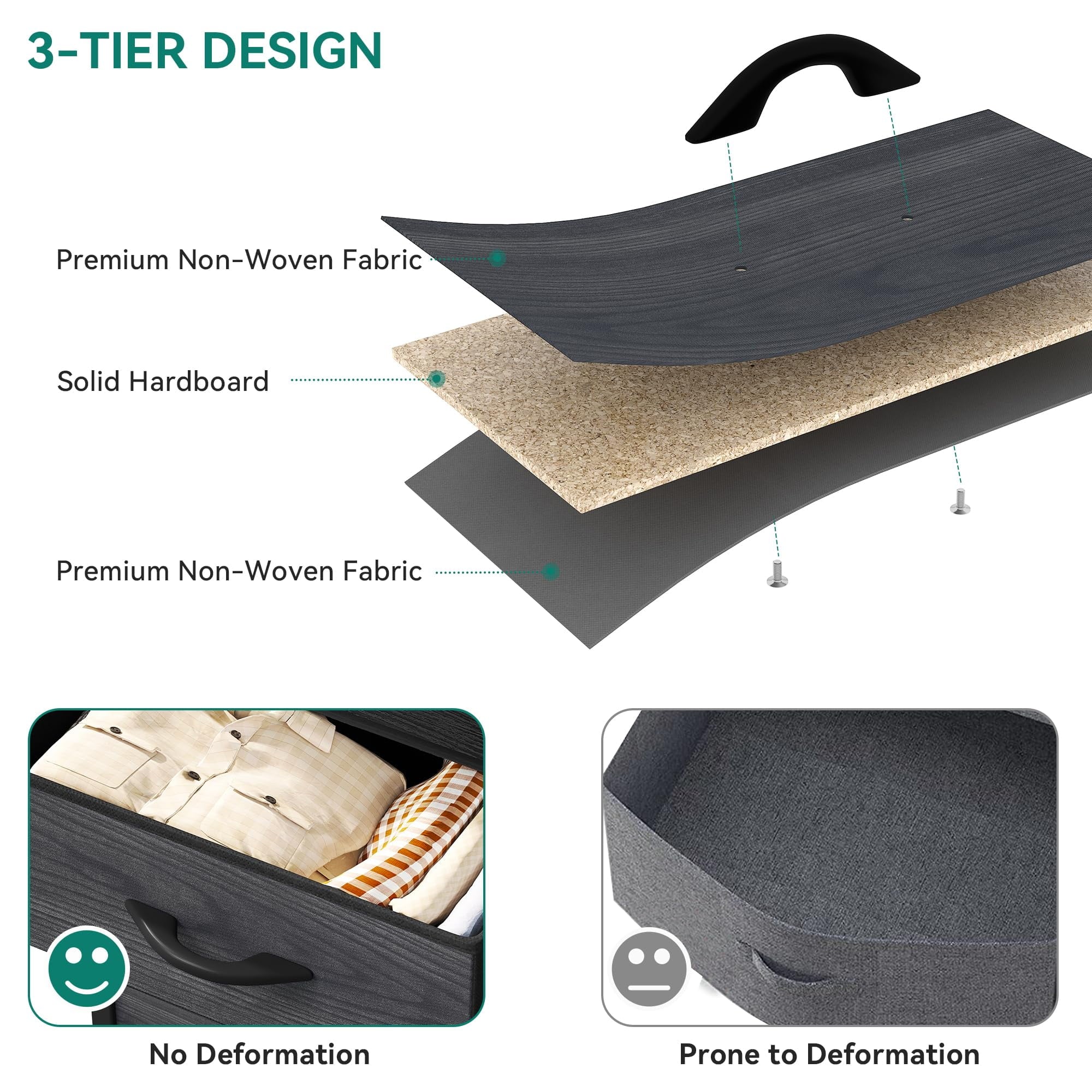 7 Drawer Fabric Dresser for Bedroom and Living Room, Chest of Drawer Organizer Storage Cabinet for Closet, Entryway, Grey