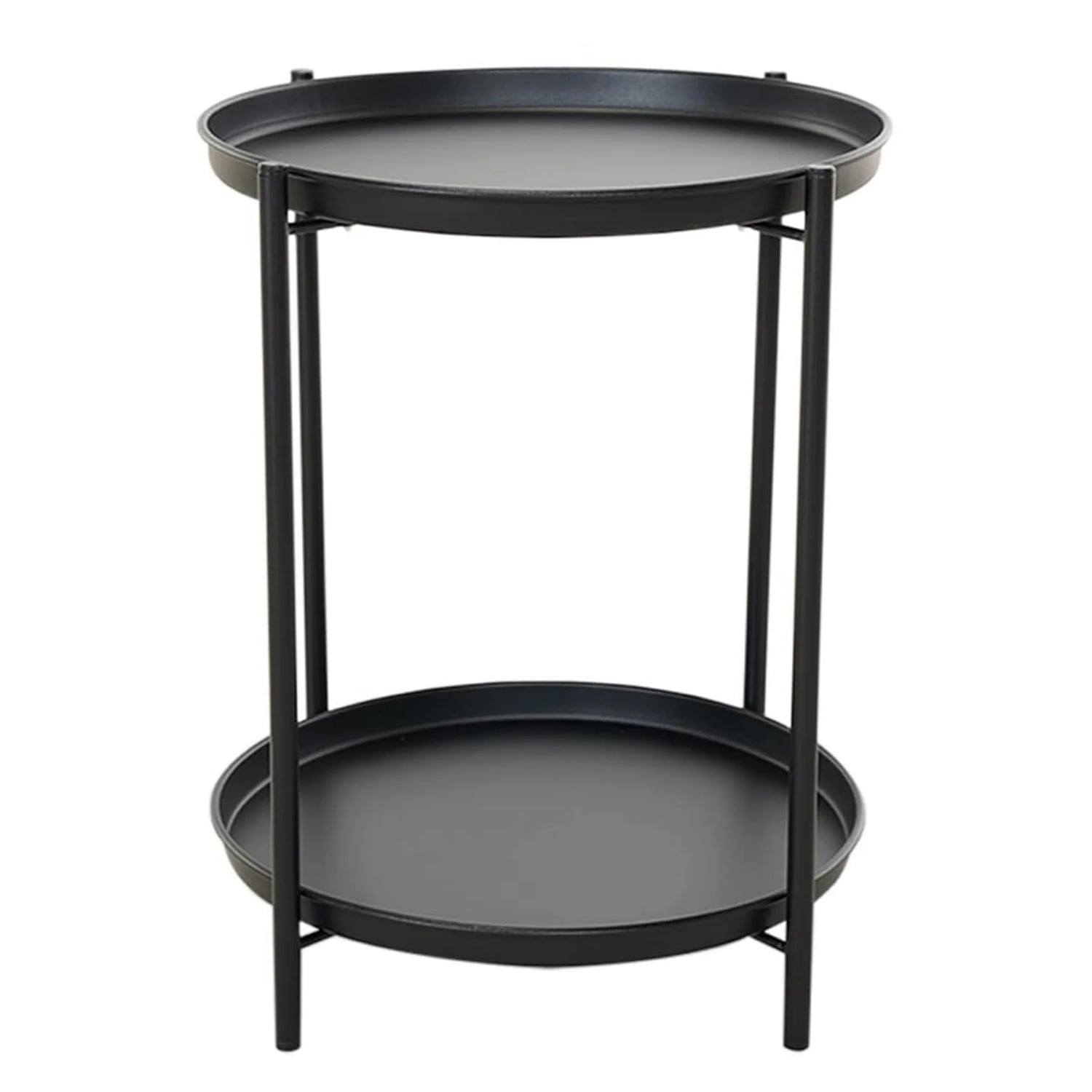 2-Tier Round Metal End Table with Removable Tray – Small Space-Saving Side Table for Living Room, Bedroom, Balcony, Patio, Blue