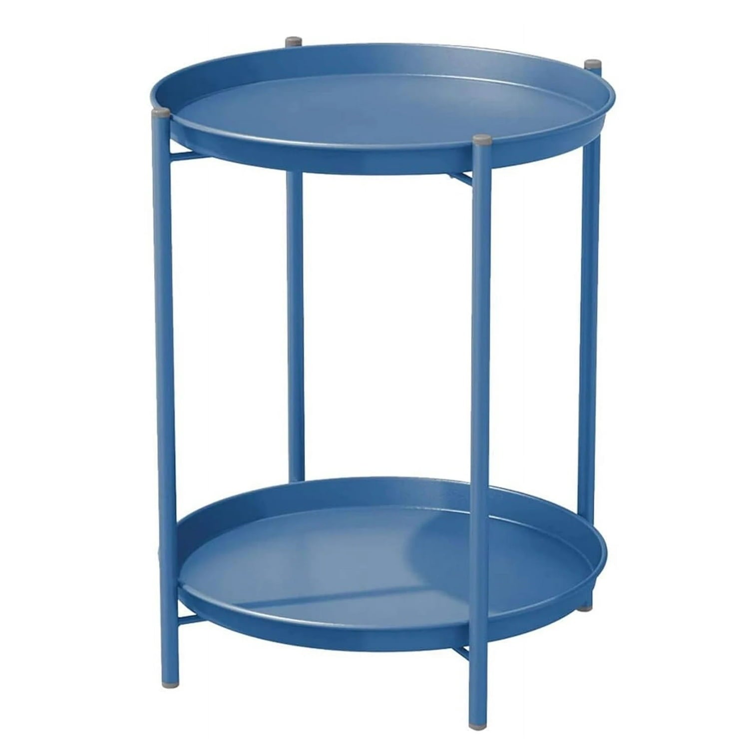 2-Tier Round Metal End Table with Removable Tray – Small Space-Saving Side Table for Living Room, Bedroom, Balcony, Patio, Blue