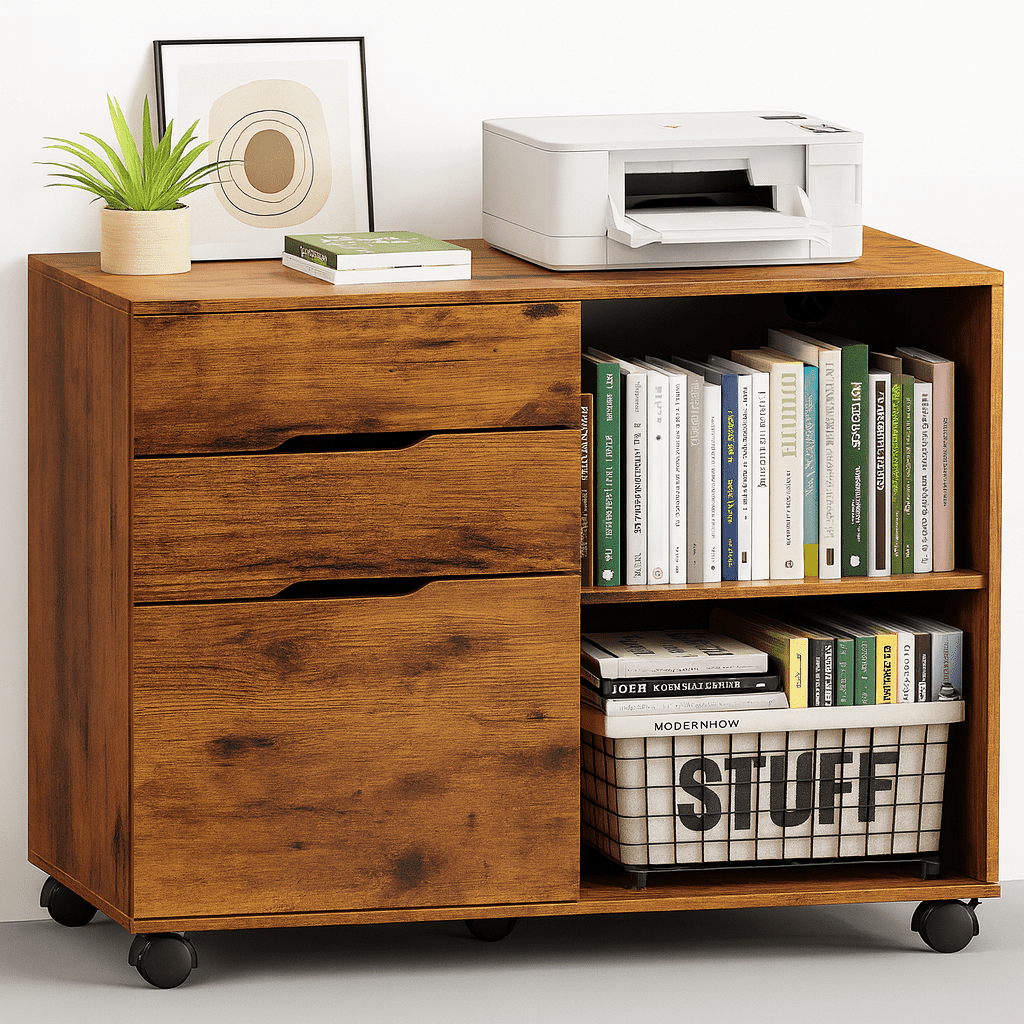 3-Drawer Lateral File Cabinet with Wheels, Mobile Rolling File Cabinet with Adjustable Shelf, Printer Stand for Home Office, Under Desk Storage Organizer, Wood Filing Cabinet Black