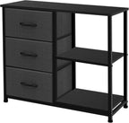 3 Drawer Nightstand for Bedroom,Fabric Dresser with Wood Top and Shelves, Chest of Drawer Organizer Storage Cabinet, Bedside Table, Grey