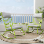 3-PieceOutdoor Rocking Chairs Set for 2 with Thick Cushions and 18-inch Small Round Table, Steel Patio Conversation Set for Backyard, Porch, Deck - Easy Assembly Lime Green