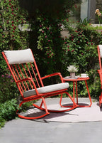 3-PieceOutdoor Rocking Chairs Set for 2 with Thick Cushions and 18-inch Small Round Table, Steel Patio Conversation Set for Backyard, Porch, Deck - Easy Assembly Red