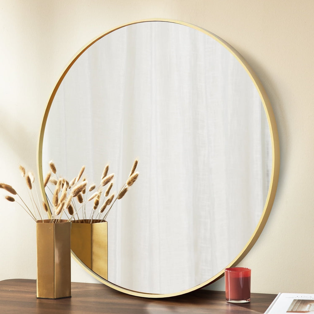 30" Round Mirror, Wall Mounted Circle Mirror, Vanity Mirror with Brushed Aluminum Alloy Frame for Entryway, Bathroom, Living Room, Gold