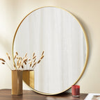 30" Round Mirror, Wall Mounted Circle Mirror, Vanity Mirror with Brushed Aluminum Alloy Frame for Entryway, Bathroom, Living Room, Gold