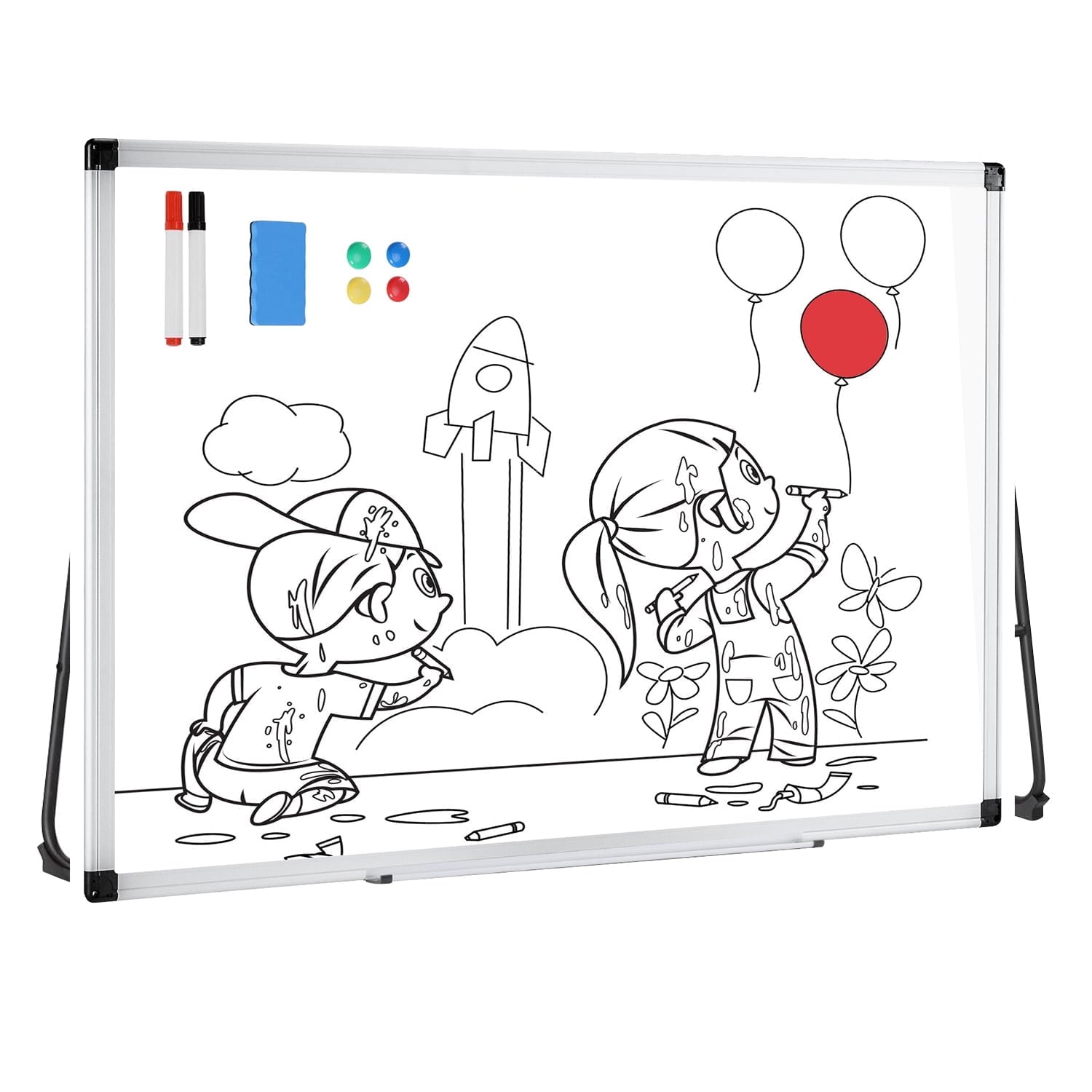 36" x 24" Magnetic Whiteboard, Dry Erase Board Includes 1 Dry Eraser & 2 Multicolor Markers & 4 Magnetic Pins for Home, Office, School