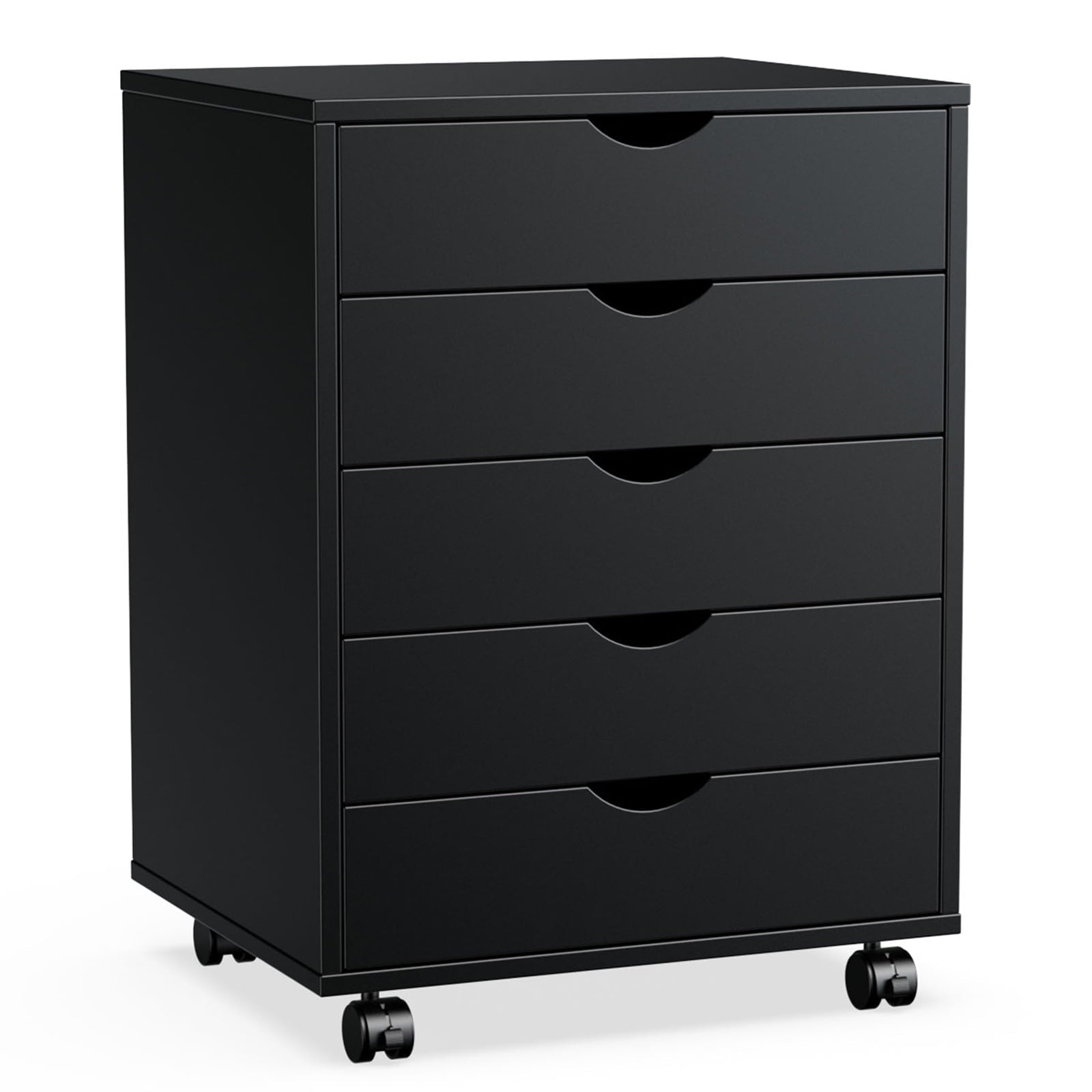 5-Drawer Chest, Wood Storage file Cabinet Rolling Storage Dresser with Wheels for Home Office, White