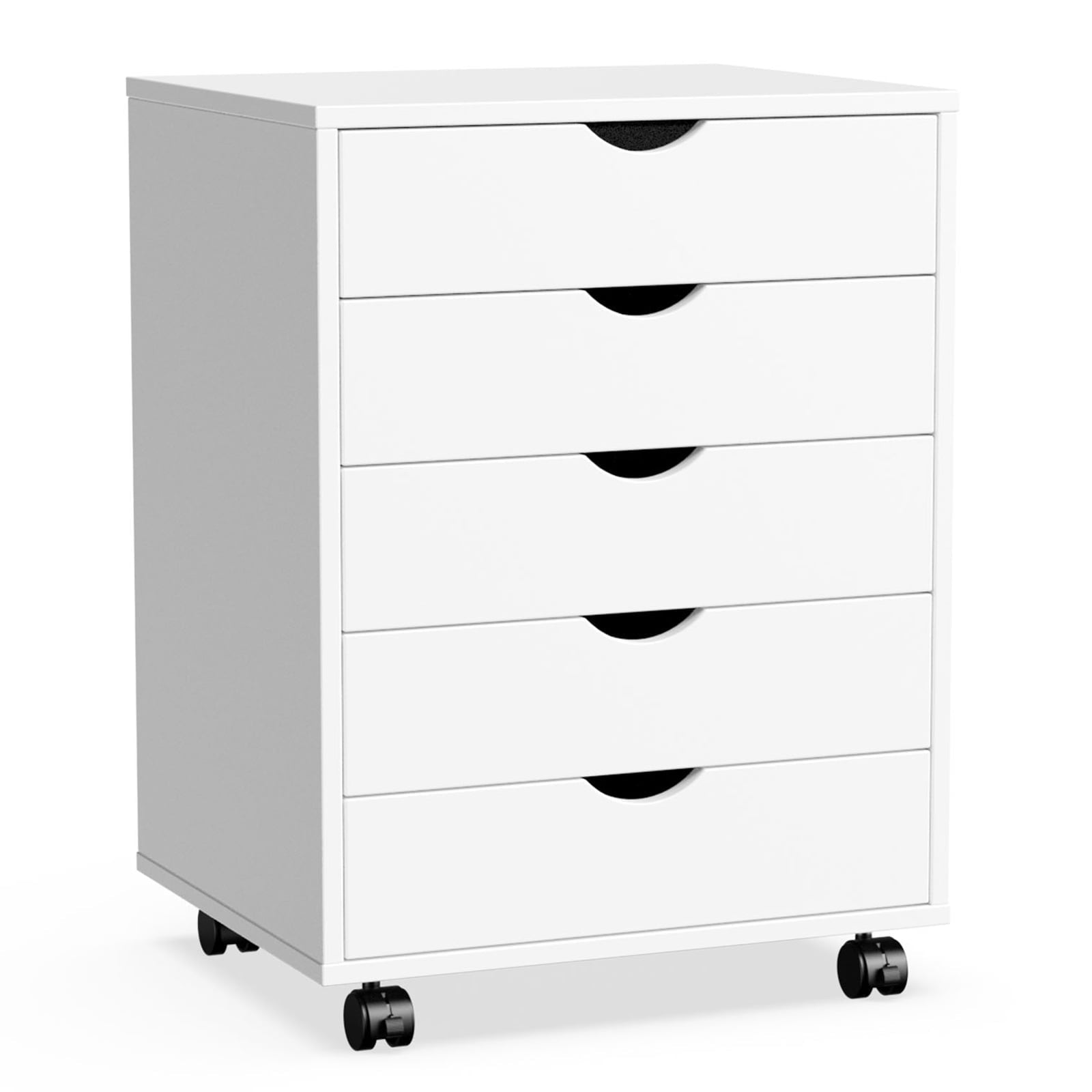 5-Drawer Chest, Wood Storage file Cabinet Rolling Storage Dresser with Wheels for Home Office, White