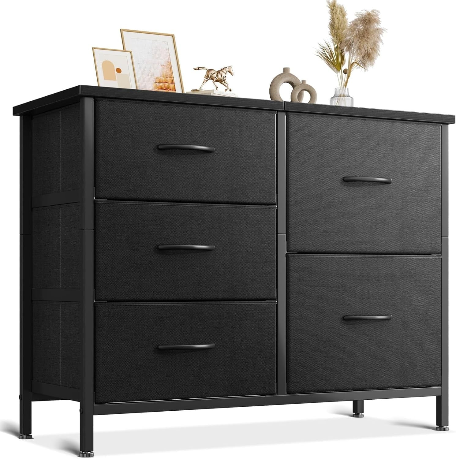 5 Drawer Fabric Dresser for Bedroom and Living Room, Chest of Drawer Organizer Storage Cabinet for Closet, Entryway, Grey
