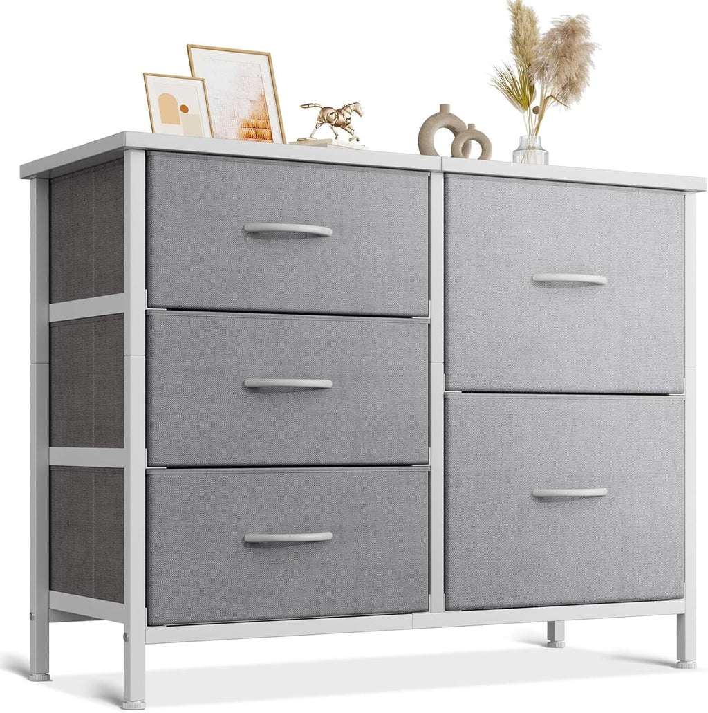 5 Drawer Fabric Dresser for Bedroom and Living Room, Chest of Drawer Organizer Storage Cabinet for Closet, Entryway, Grey