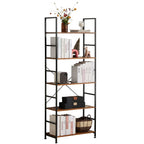 5 Tier BookShelf, Free Standing Storage Shelving Unit for Living Room/Bathroom/Office/Garage, Adjustable, Easy Assembly, Rustic Brown