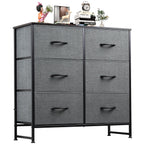 6 Drawers Dresser, Fabric Storage Closet Chests Organizer Tower with Wooden Top Metal Frame for Bedroom Living Room Hallway Entryway, Grey