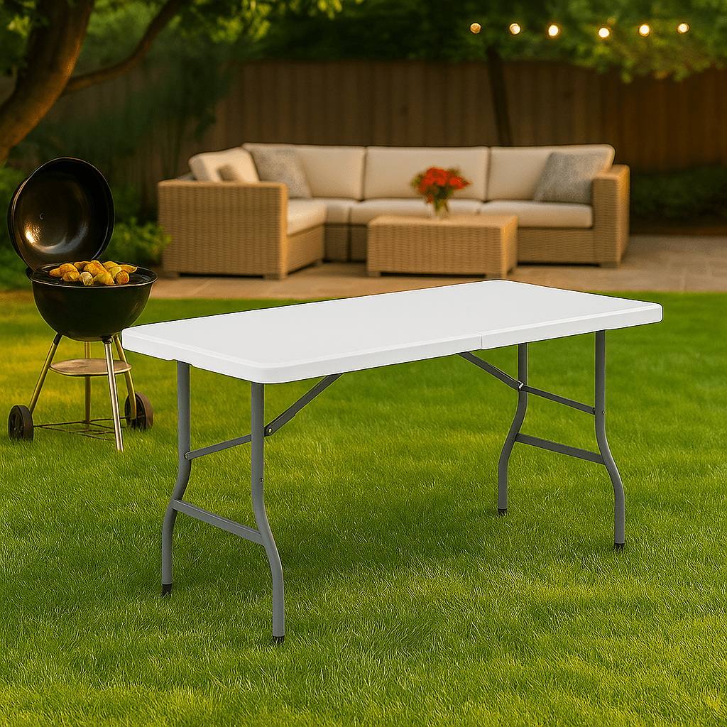 6FT Outdoor Picnic Table Folding Table Portable Camping Table Plastic Indoor Dining Table for Party Event,White