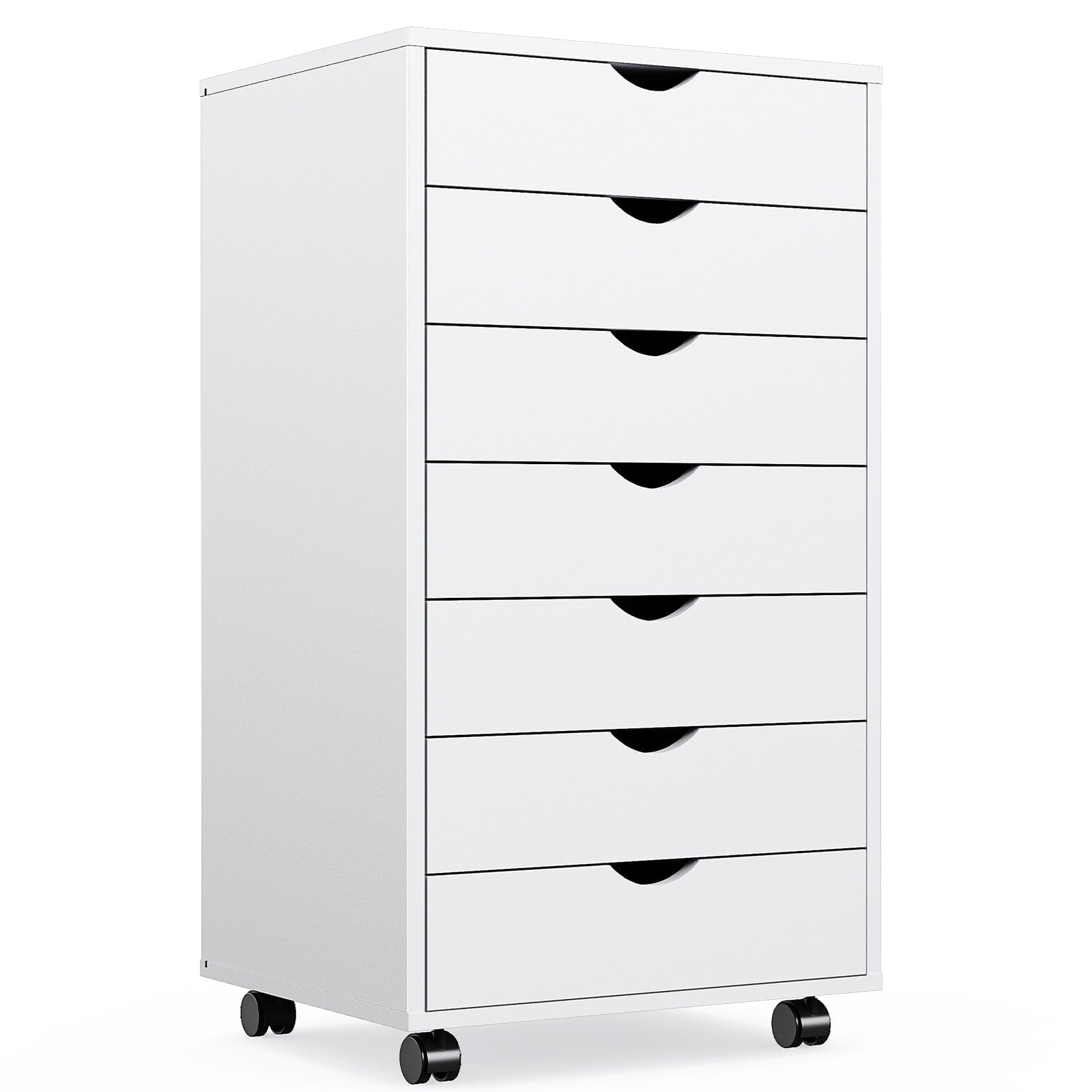 5-Drawer Chest, Wood Storage file Cabinet Rolling Storage Dresser with Wheels for Home Office, White