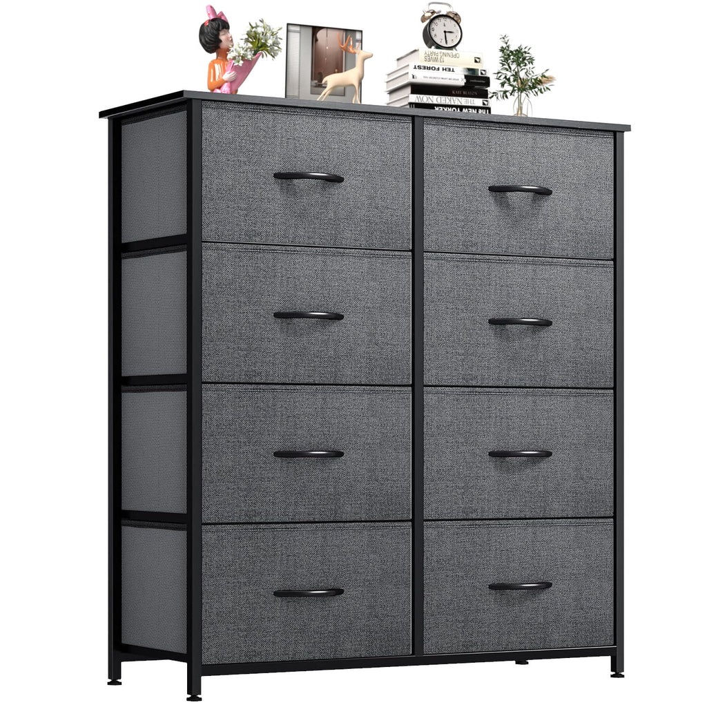 8 Drawers Dresser, Fabric Closet Chests Storage Organizer Tower with Wooden Top Metal Frame for Bedroom Living Room Hallway Entryway, Grey