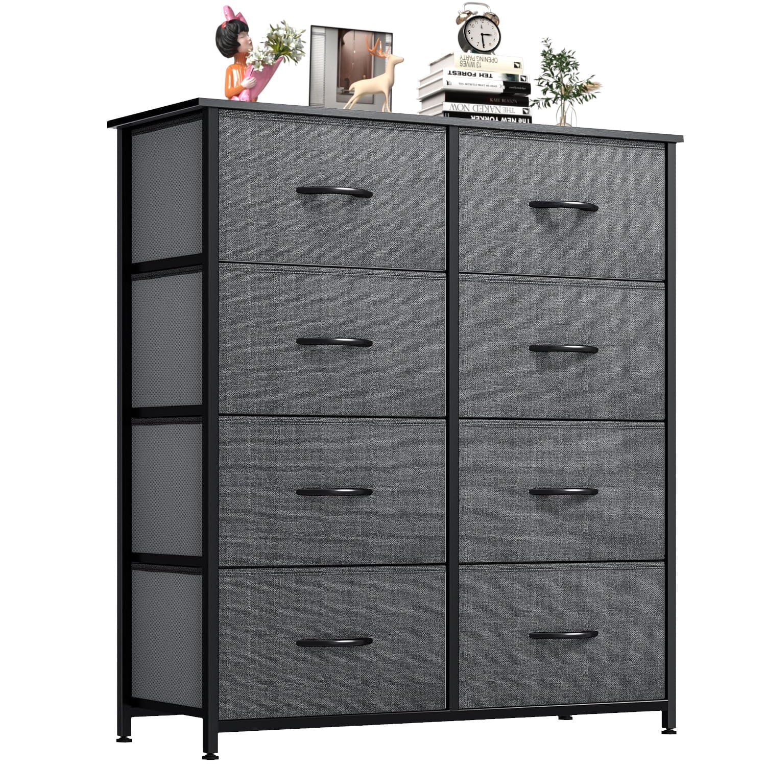 8 Drawers Dresser, Fabric Closet Chests Storage Organizer Tower with Wooden Top Metal Frame for Bedroom Living Room Hallway Entryway, Grey
