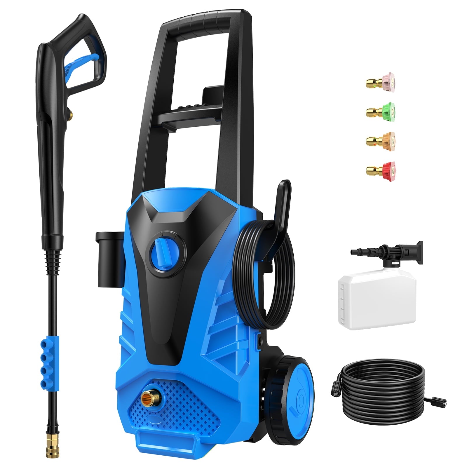 Electric Pressure Washer, 2100 Max PSI 2.0 Max GPM with Foam Cannon, 5 Quick Connect Nozzles, for Cars/Fences/Driveways/Home/Patios, Blue