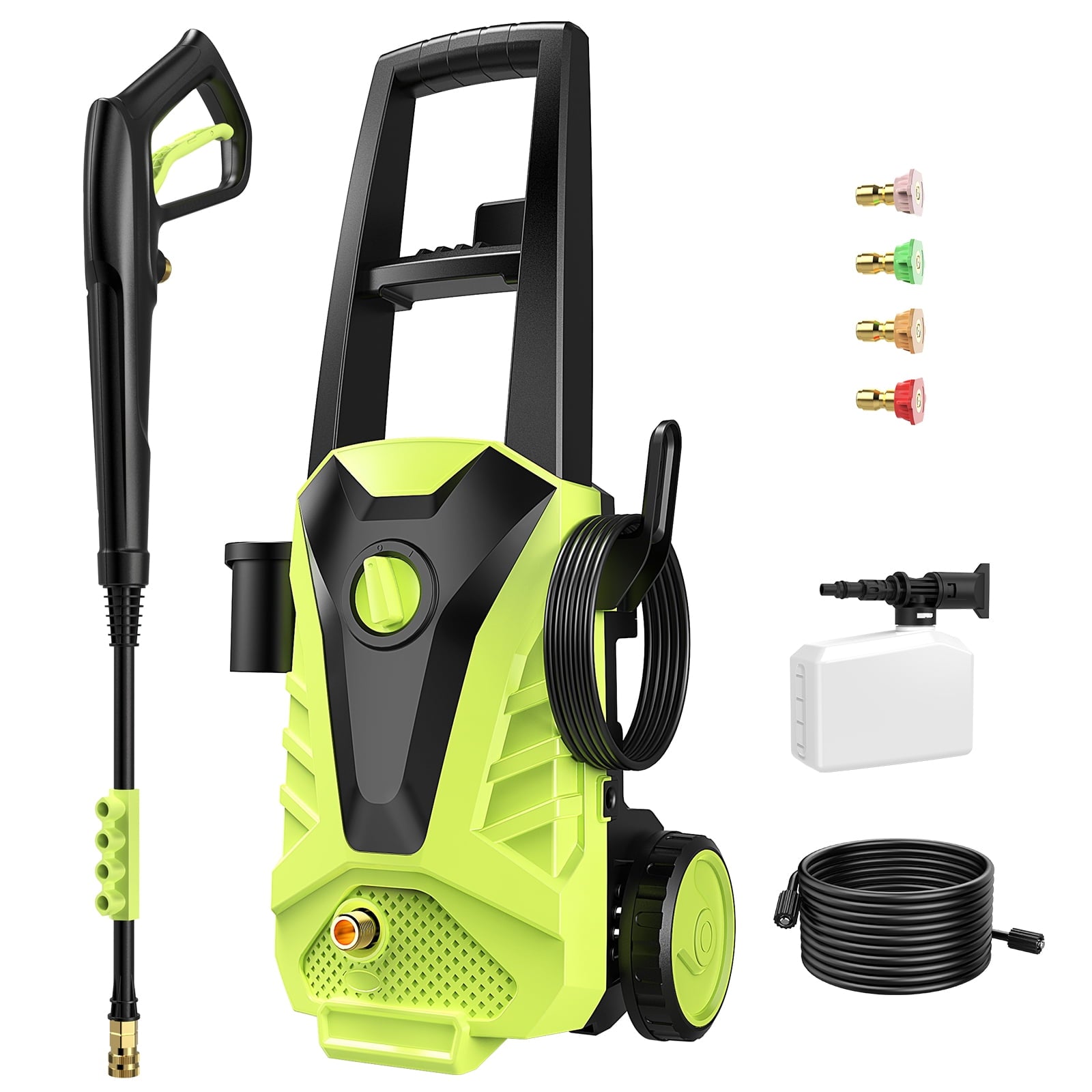 Electric Pressure Washer, 2100 Max PSI 2.0 Max GPM with Foam Cannon, 5 Quick Connect Nozzles, for Cars/Fences/Driveways/Home/Patios, Green