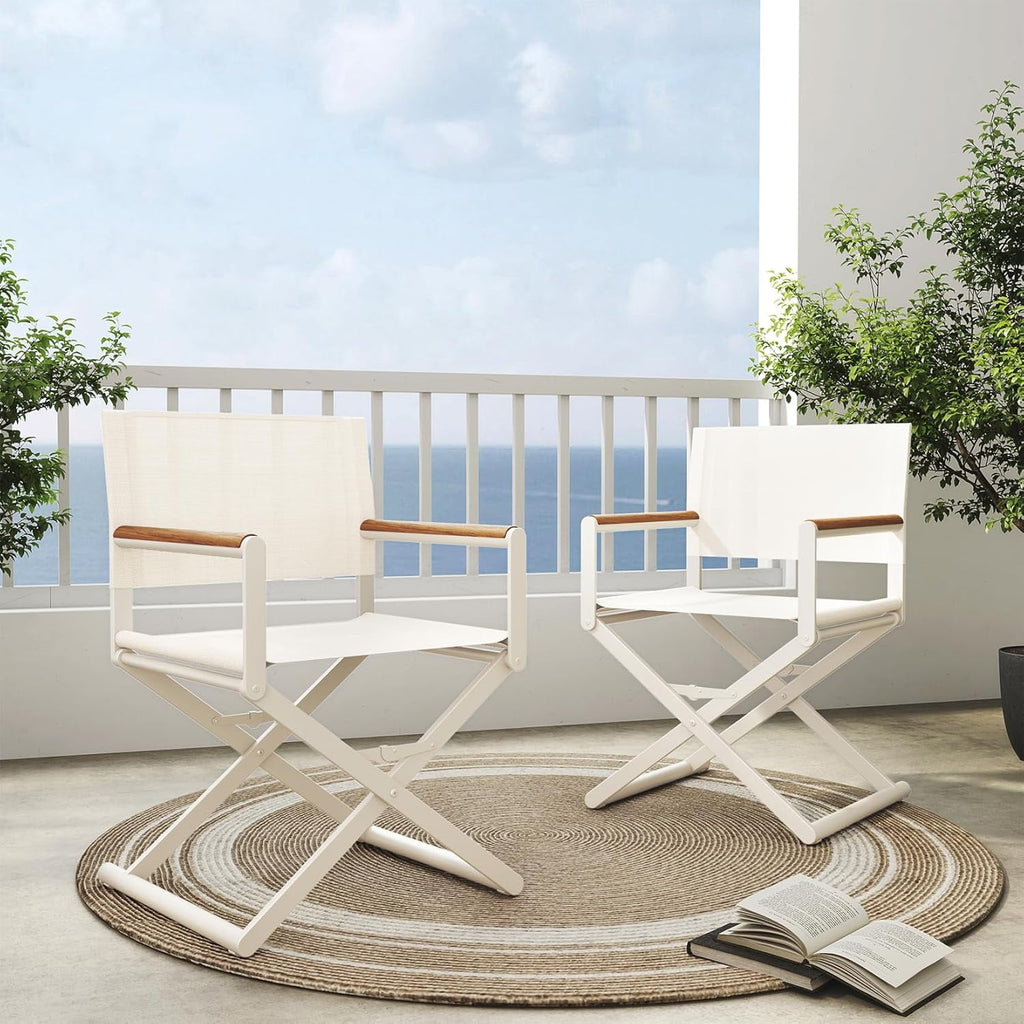 Extra-Wide 2-Pack Directors Chairs, Outdoor Folding Chairs with UV-Resistant Mesh Sling for Camping, Patio, Poolside, Apricot