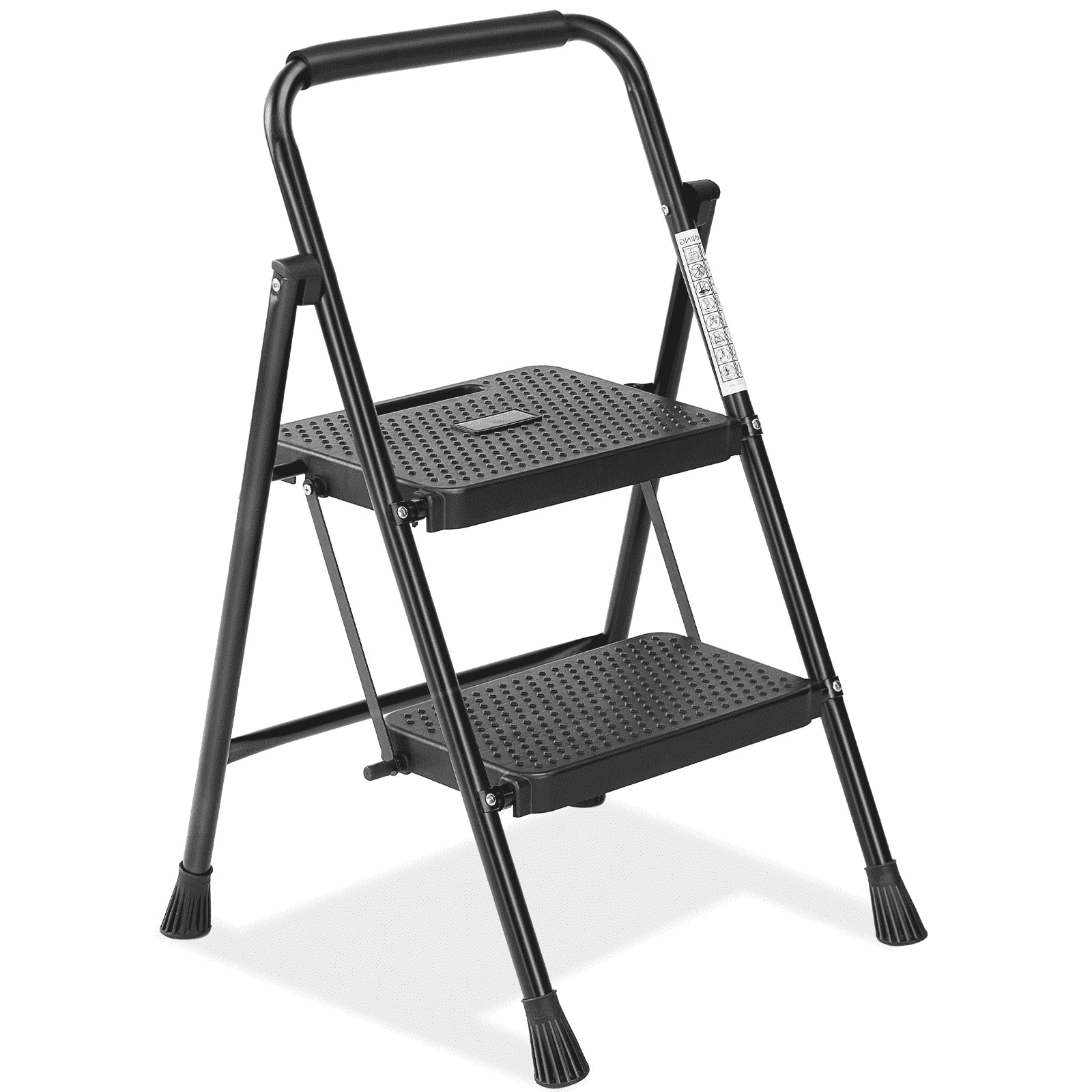 Heavy Duty 800lbs 2-Step Folding Ladder, Sturdy Steel Step Stool with Wide Anti-Slip Pedals, Lightweight Portable Ladder for Home, Kitchen, Garage