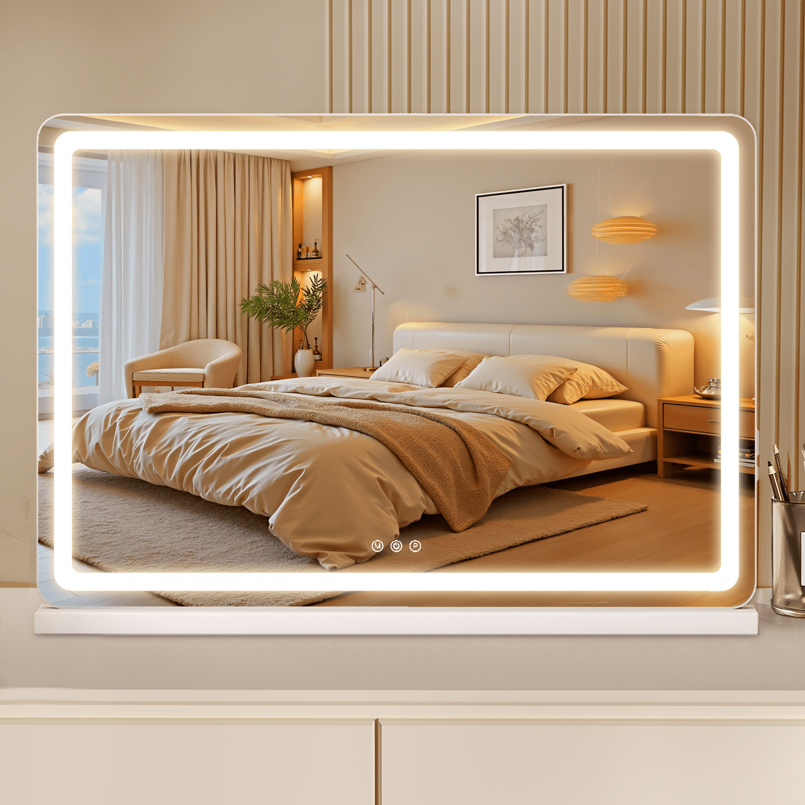 Lighted Makeup Mirror, 19"*22" Vanity Mirror with LED, 3 Lighting Modes, Dimmable Touch Control, USB Charging Port for Desk, Dorm, Bedroom