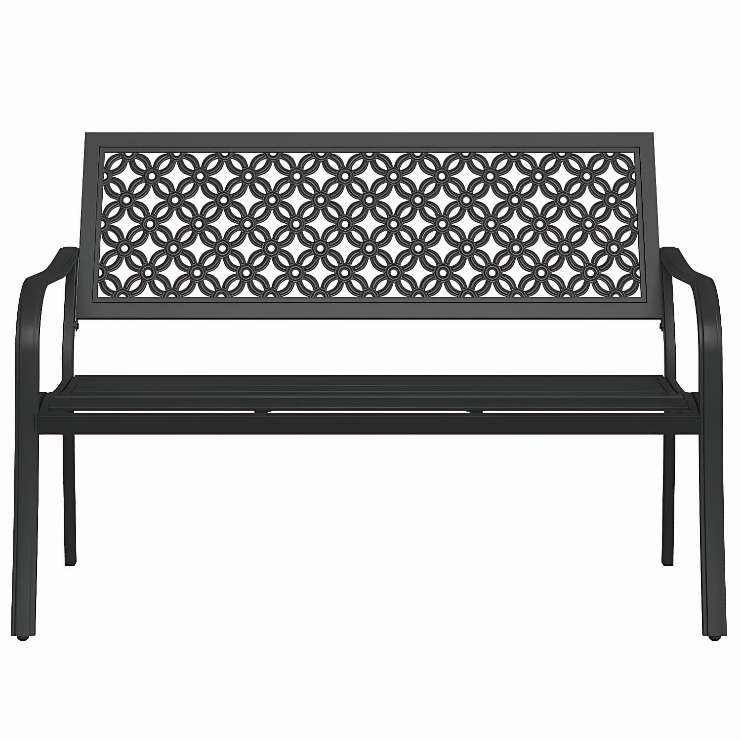 Outdoor Bench with Floral Design, Anti-Rust Steel Garden Bench for Patio, Porch, Park, Weatherproof Metal Bench with 660LB Capacity, Sunflower for Yard, Garden Decor Black