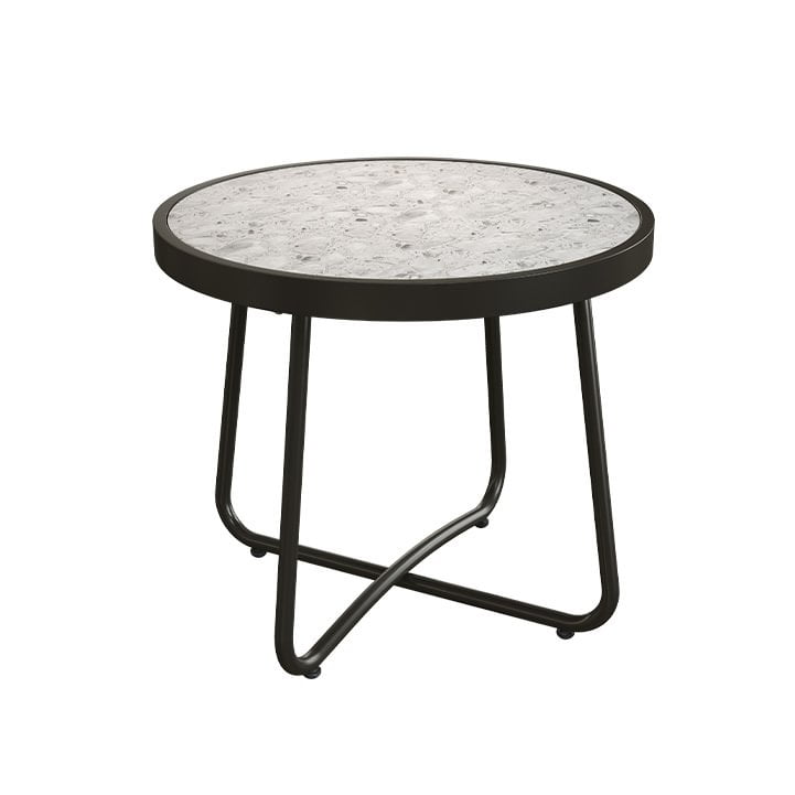 Outdoor Patio 20-inch Round Outdoor Side Table with Ceramic Tile Top, Weather Resistant Steel Patio End Table for Porch, Garden, Balcony, Creamy White