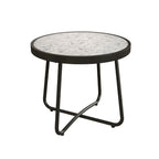 Outdoor Patio 20-inch Round Outdoor Side Table with Ceramic Tile Top, Weather Resistant Steel Patio End Table for Porch, Garden, Balcony, Creamy White