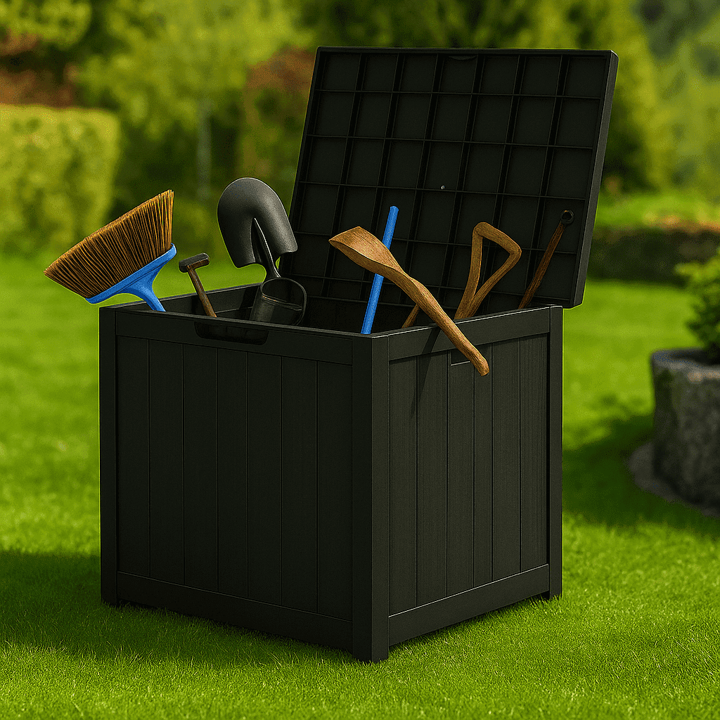 Outdoor Storage Box, 31 Gallon Deck Box, Waterproof Resin Storage Bin for Patio Cushions, Gardening Tools, Accessories, Lockable, UV Resistant, Black