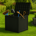 Outdoor Storage Box, 31 Gallon Deck Box, Waterproof Resin Storage Bin for Patio Cushions, Gardening Tools, Accessories, Lockable, UV Resistant, Black