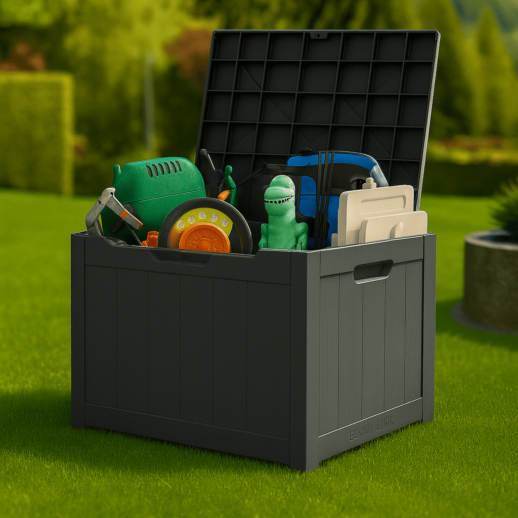 Outdoor Storage Box, 31 Gallon Deck Box, Waterproof Resin Storage Bin for Patio Cushions, Gardening Tools, Accessories, Lockable, UV Resistant, Black