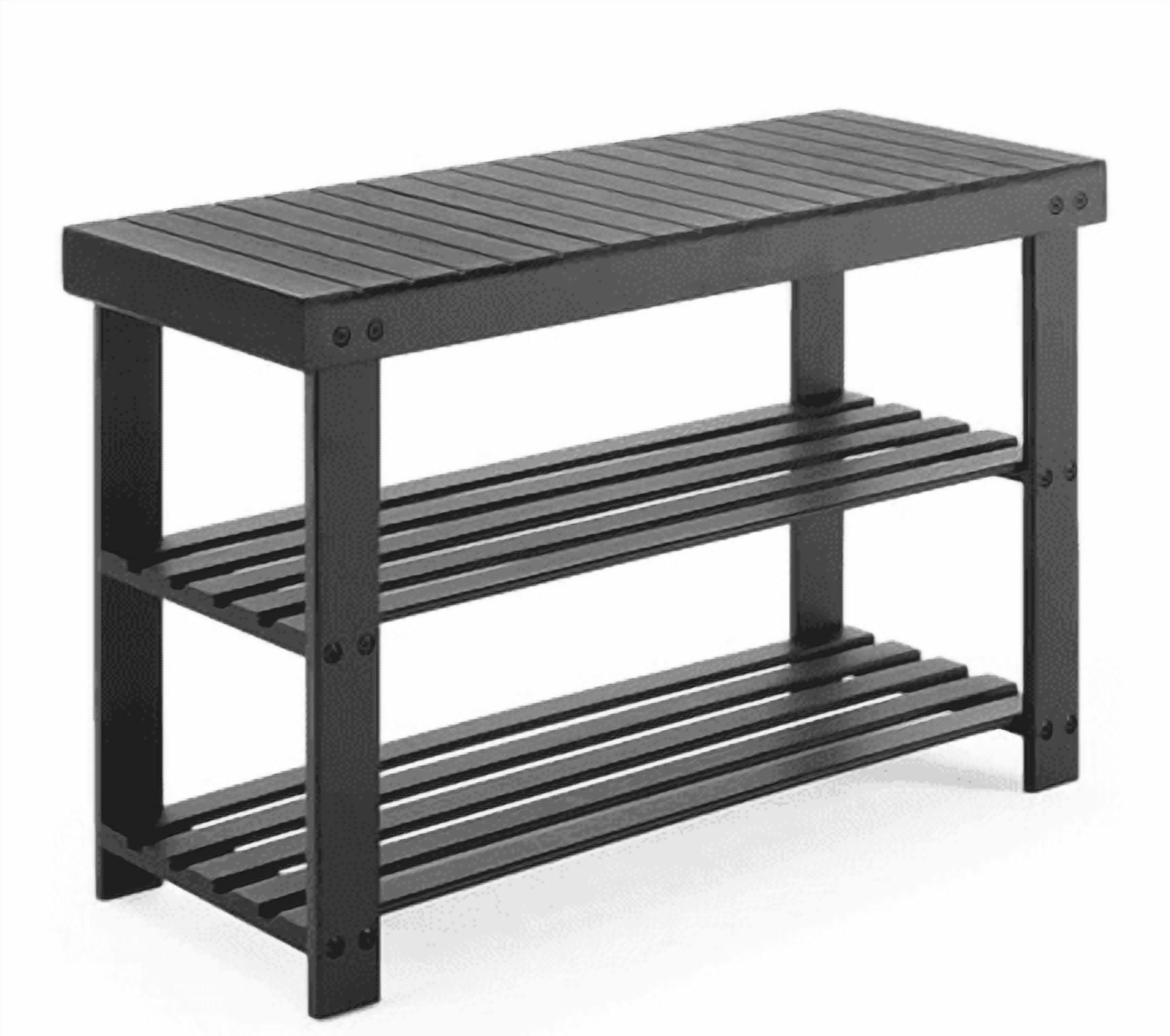 Shoe Rack Bench, 3-Tier Bamboo Shoe Storage Organizer, Entryway Bench, Holds Up to 300 lb, 27.6*11.2*17.9 Inches, for Entryway Bathroom Bedroom-Brown