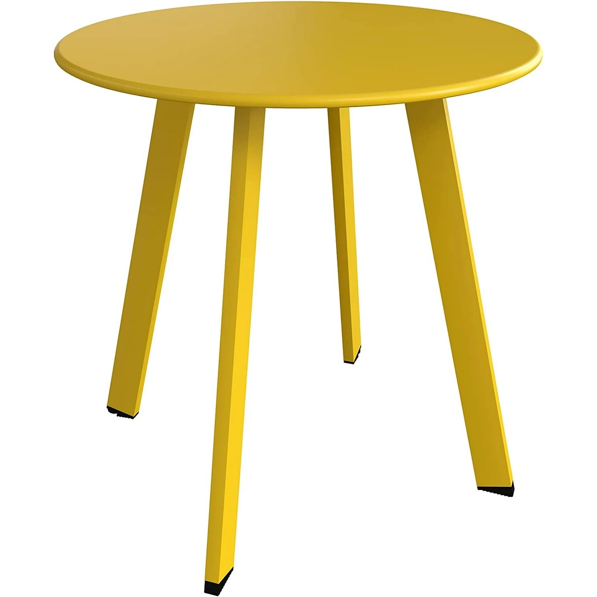 Small Side Table – Indoor & Outdoor Steel Powder Coated Round Patio Table with Square Legs for Patio, Living Room, Bedroom, Yellow