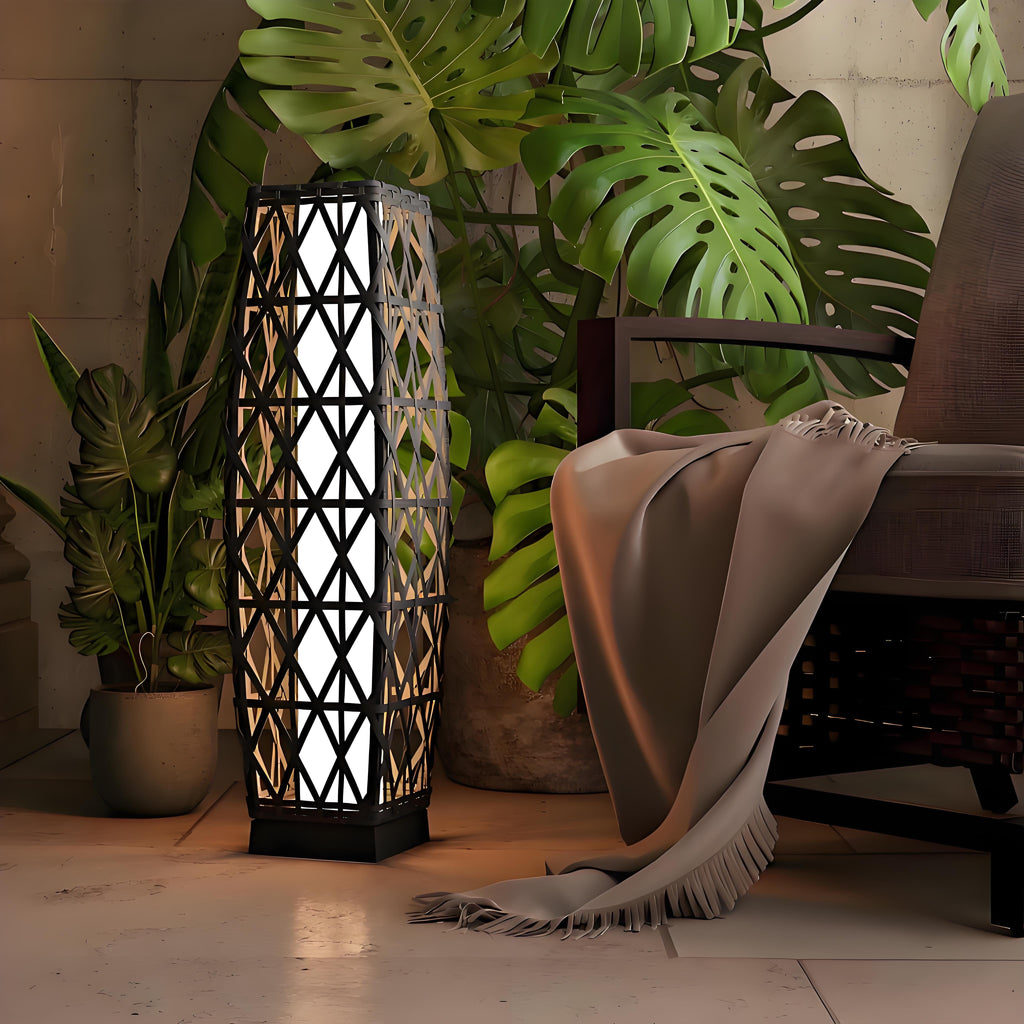Solar Powered Outdoor Floor Lamp Woven Resin Wicker Waterproof Automatic (Large)