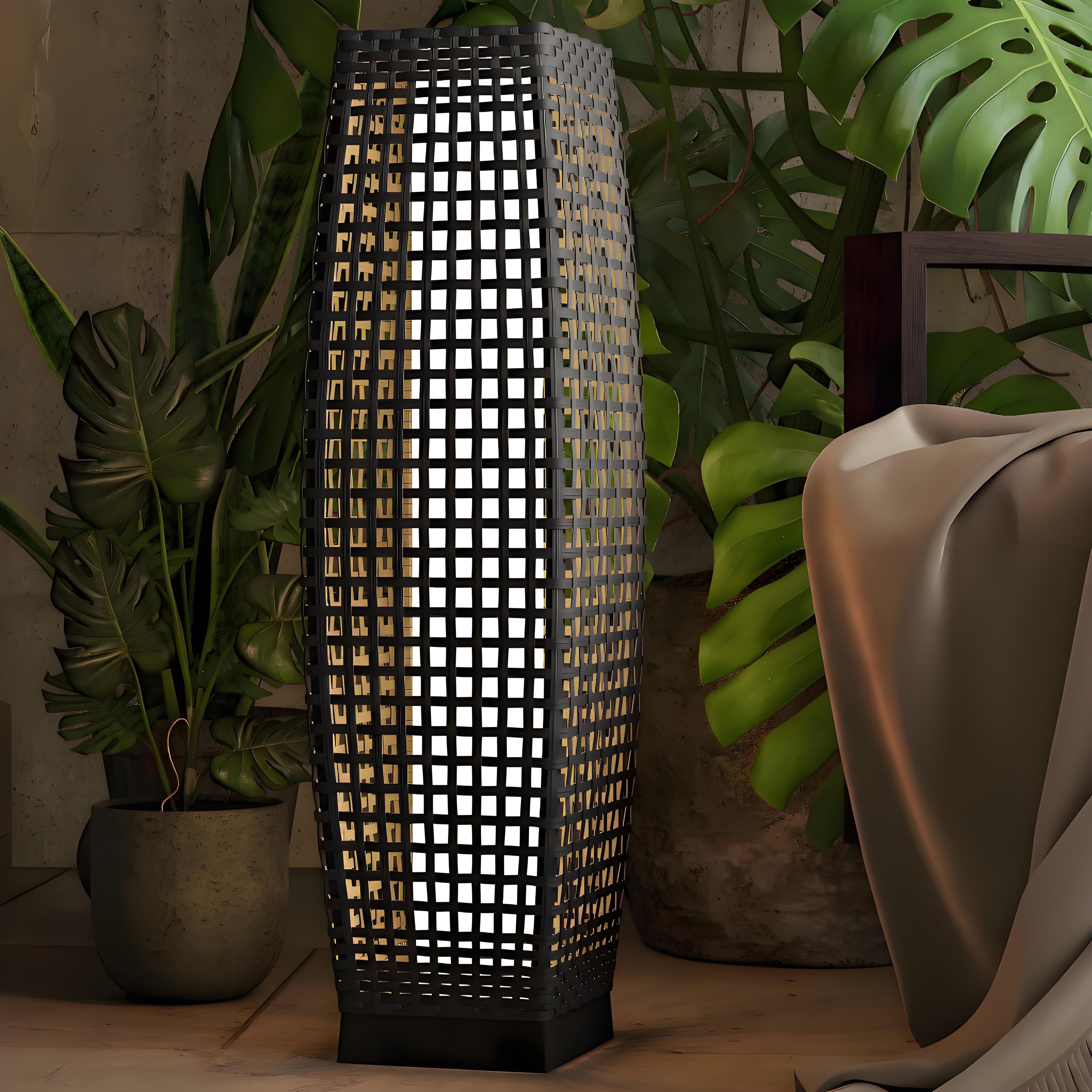 Solar Powered Outdoor Floor Lamp Woven Resin Wicker Waterproof Automatic (Large)