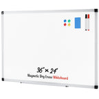 36" x 24" Magnetic Whiteboard, Dry Erase Board Includes 1 Dry Eraser & 2 Multicolor Markers & 4 Magnetic Pins for Home, Office, School