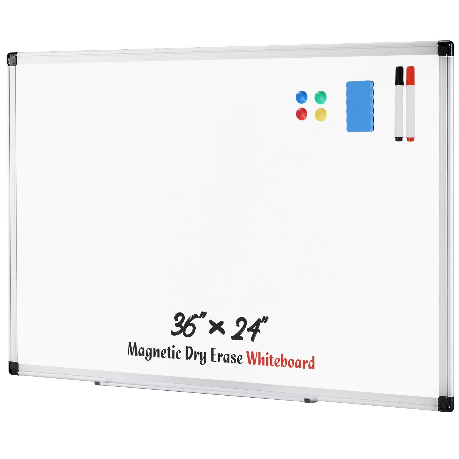 36" x 24" Magnetic Whiteboard, Dry Erase Board Includes 1 Dry Eraser & 2 Multicolor Markers & 4 Magnetic Pins for Home, Office, School