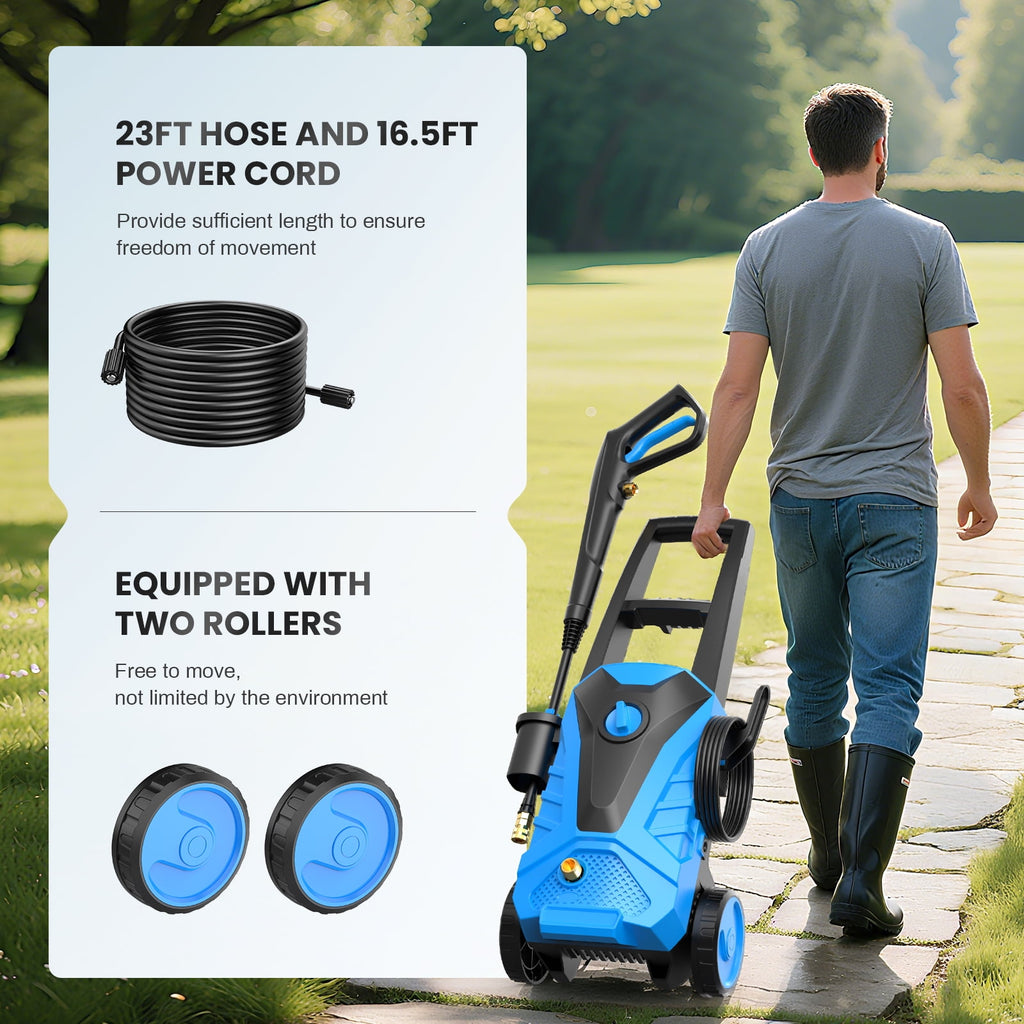 Electric Pressure Washer, 2100 Max PSI 2.0 Max GPM with Foam Cannon, 5 Quick Connect Nozzles, for Cars/Fences/Driveways/Home/Patios, Blue
