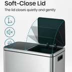 16 Gallon (30L x 2) Dual Compartment Step Trash Can, with Slow-Close Lids, Plastic Inner Buckets, Hands-Free, Easy to Clean, Stainless Steel for Kitchen, Bedroom, Living Room