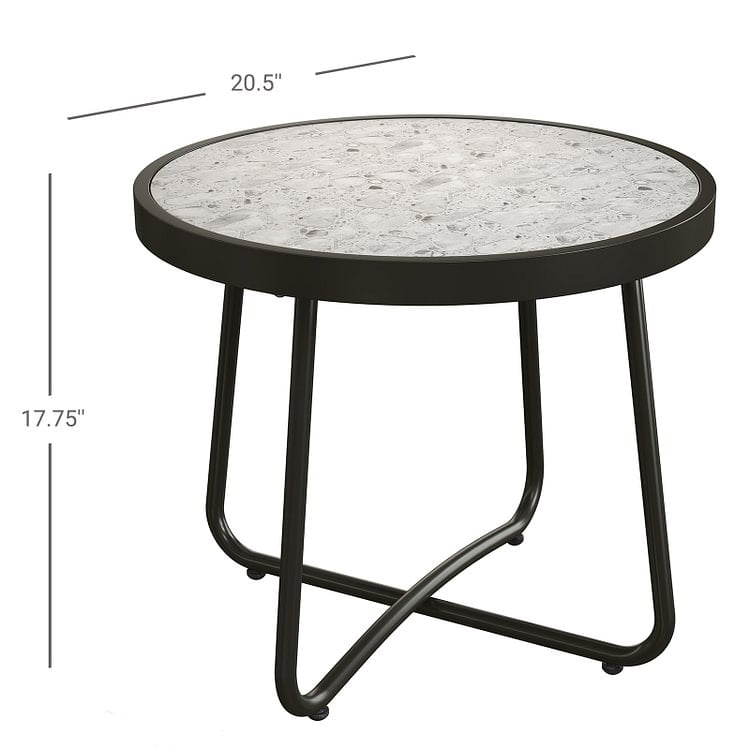 Outdoor Patio 20-inch Round Outdoor Side Table with Ceramic Tile Top, Weather Resistant Steel Patio End Table for Porch, Garden, Balcony, Creamy White