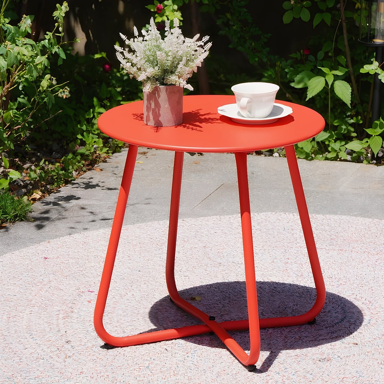 3-PieceOutdoor Rocking Chairs Set for 2 with Thick Cushions and 18-inch Small Round Table, Steel Patio Conversation Set for Backyard, Porch, Deck - Easy Assembly Red