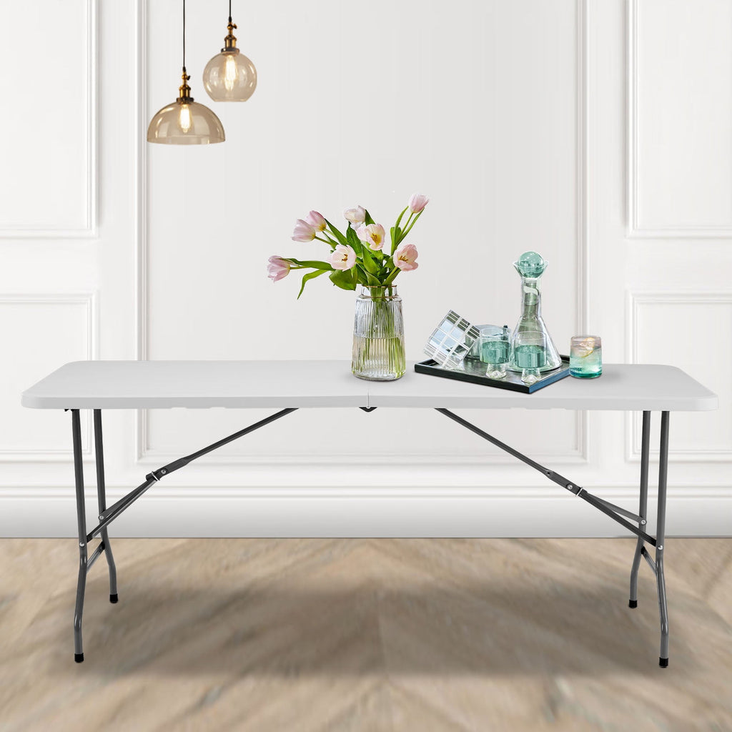 6FT Outdoor Picnic Table Folding Table Portable Camping Table Plastic Indoor Dining Table for Party Event,White
