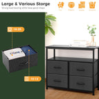 TV Stand Dresser with 4 Storage Drawers, Entertainment Center Dresser with Open Storage Shelf for Bedroom Living Room, Grey