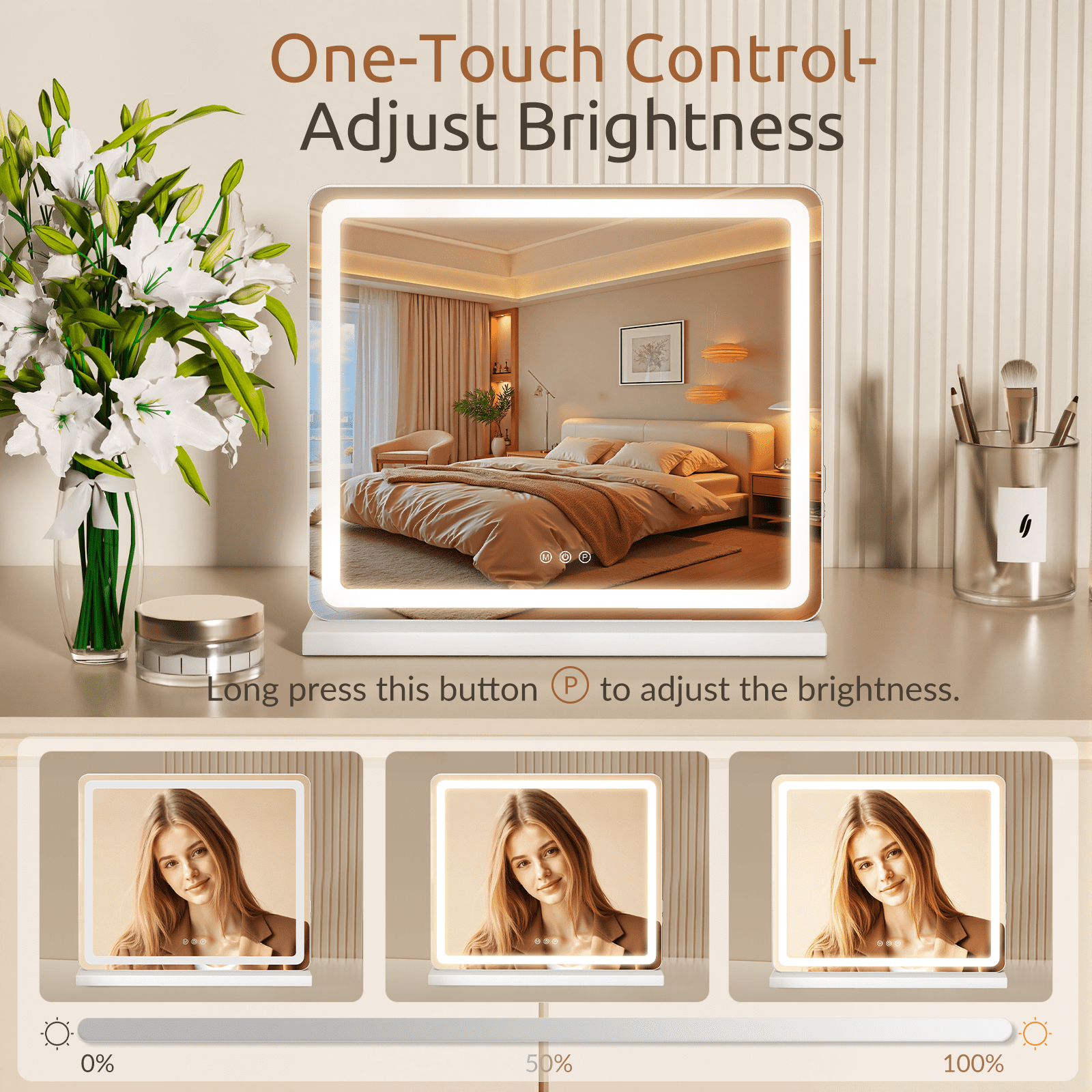 Lighted Makeup Mirror, 19"*22" Vanity Mirror with LED, 3 Lighting Modes, Dimmable Touch Control, USB Charging Port for Desk, Dorm, Bedroom